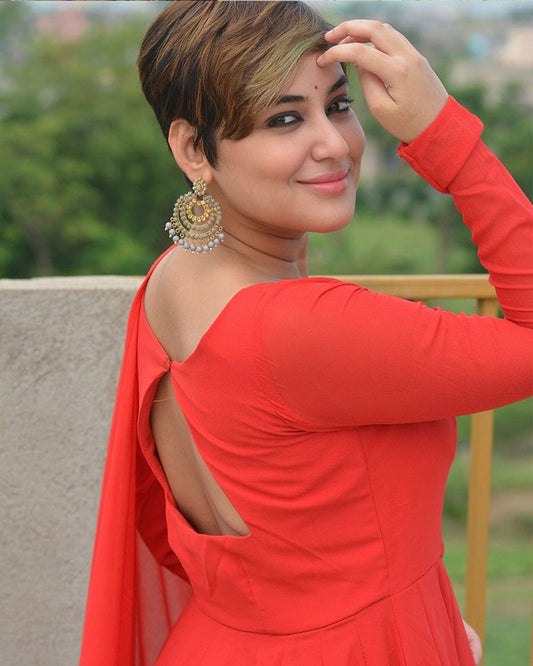 Red Color Faux Georgette Double Layer Anarkali Suit