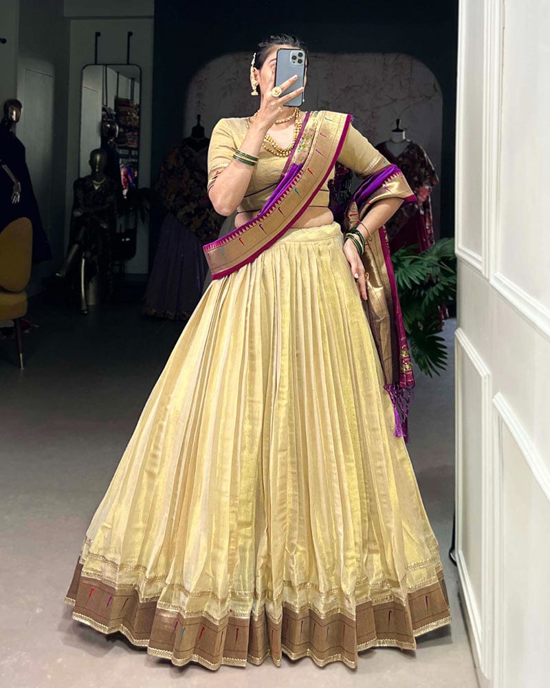 Cream Color Erode Paithani Silk Lehenga Choli