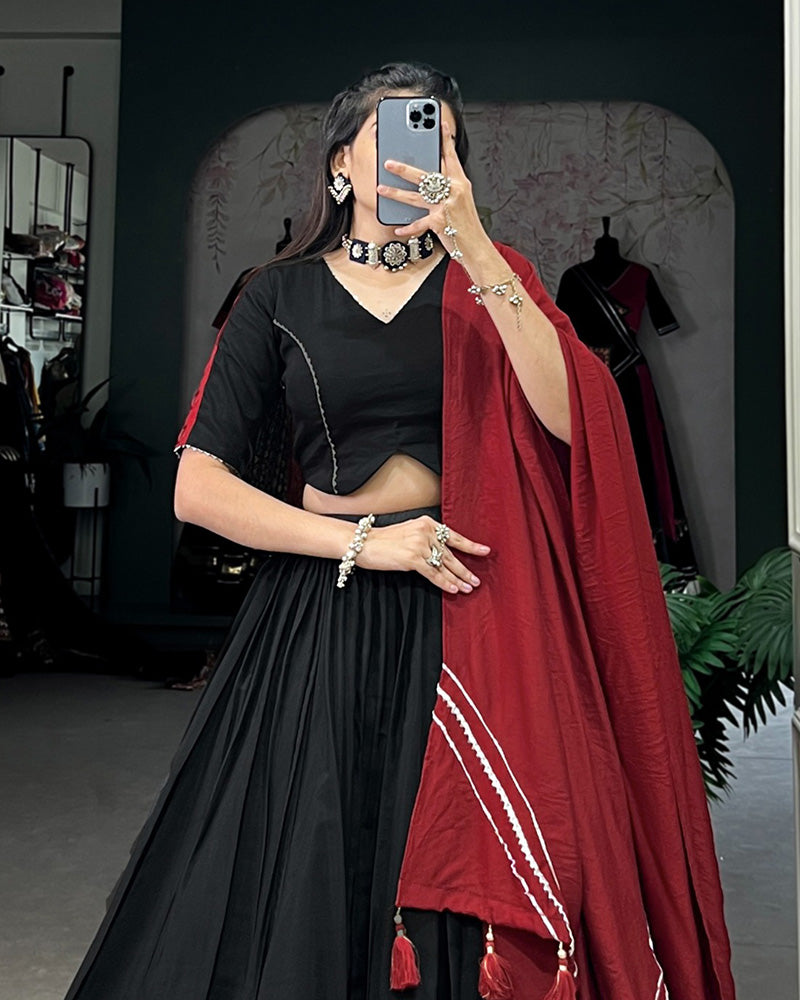 Black Color Polyester Viscose Chanderi Lehenga Choli