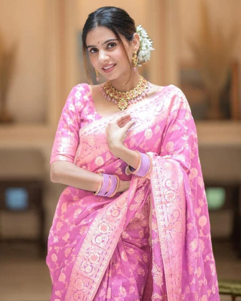 Pink Color Banarasi Jacquard With Zari Work Saree