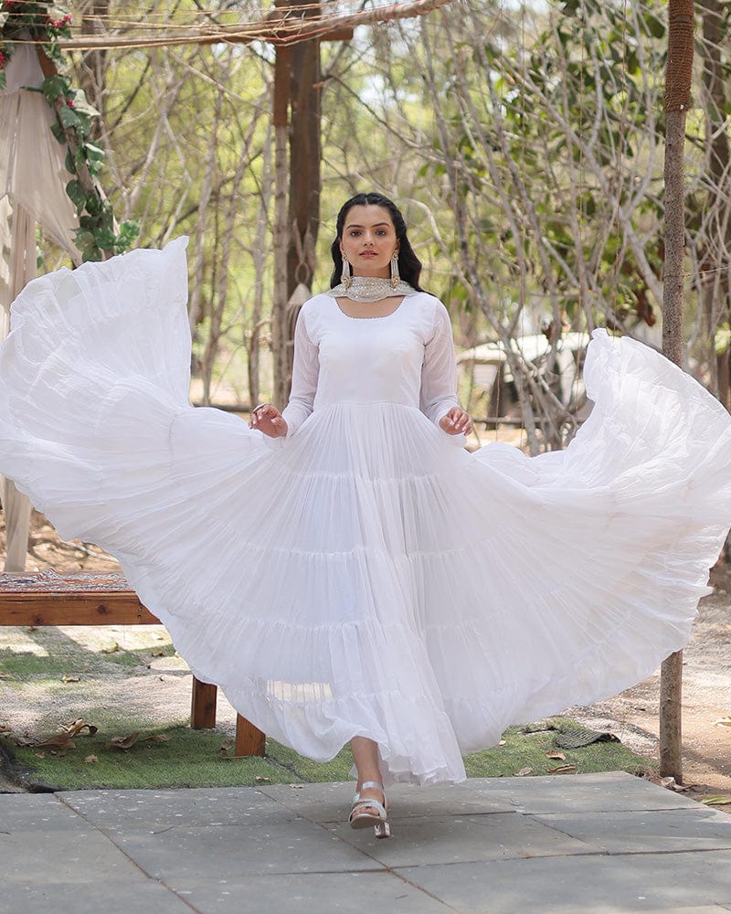 White Color Designer Embroidered Gown With Dupatta