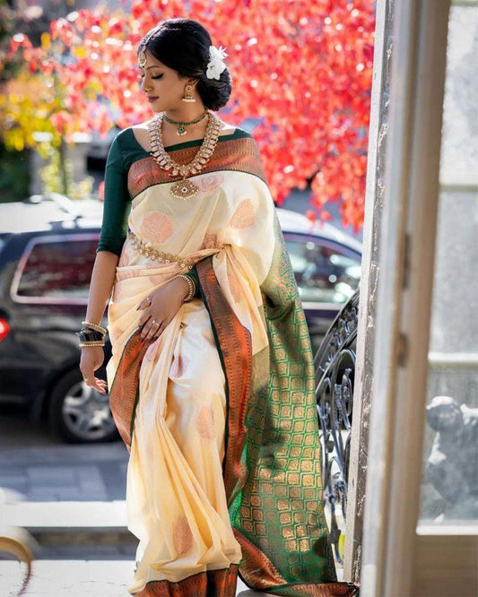Copper white Color Soft Silk Saree With Exclusive Border