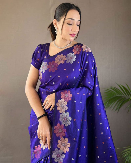 Jacquard Design Blue color Soft Lichi Silk Saree