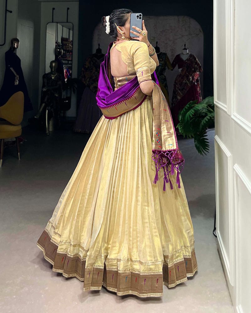 Cream Color Erode Paithani Silk Lehenga Choli