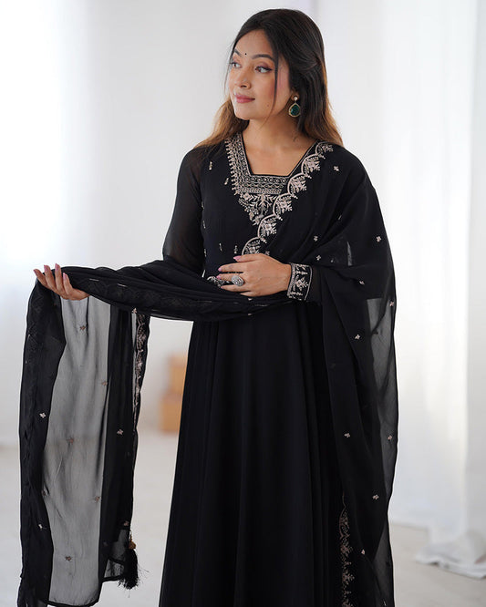 Black Color Georgette Embroidered Three Piece Anarkali Suit
