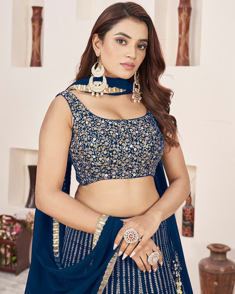 Blue Color Georgette Embroidered Semi Stitched Lehenga Choli