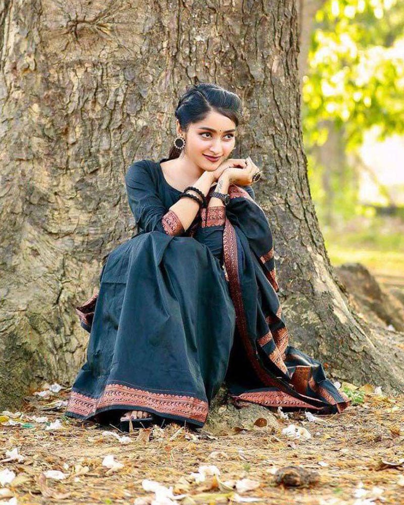 Copper Black color Soft Silk Saree