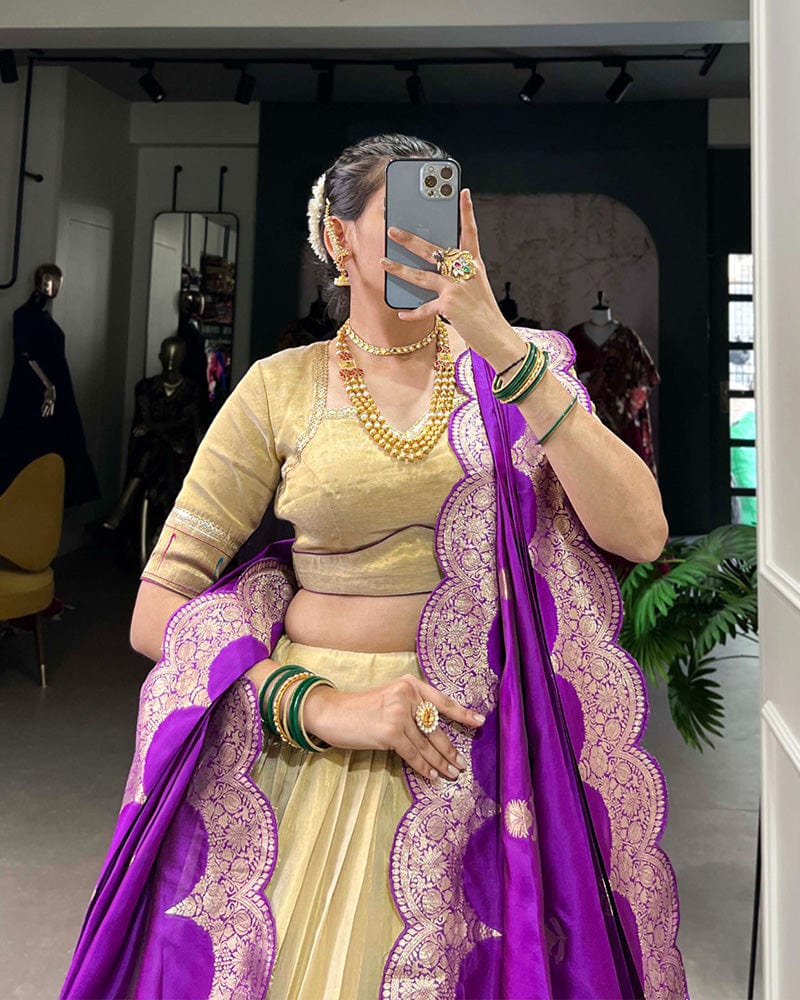 Cream Color Erode Paithani Silk Lehenga Choli