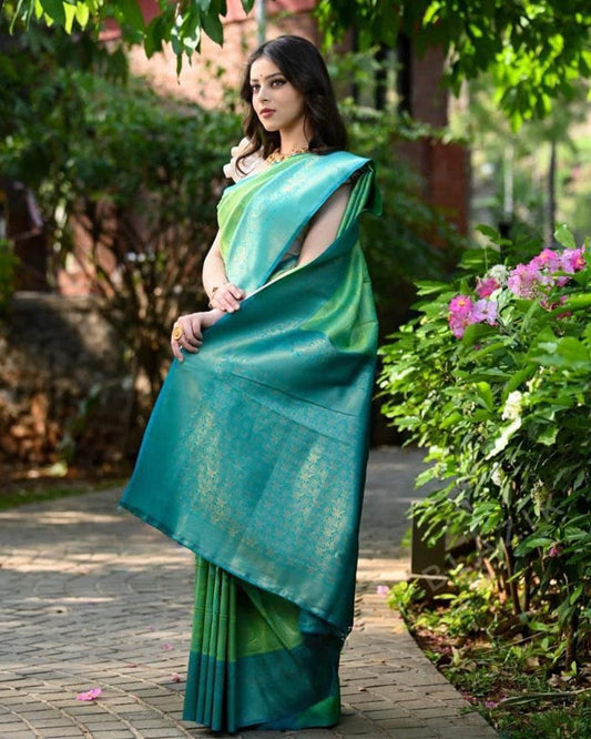 Parrot Green Color Heavy Pure Silk Saree