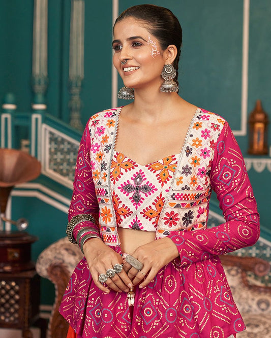 Multi Pink Color Viscose Rayon Navratri Lehenga Choli