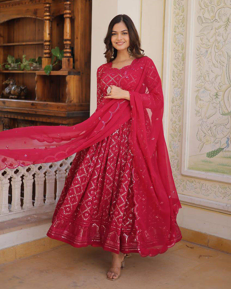Rani Pink Color Designer Anarkali Gown With Dupatta