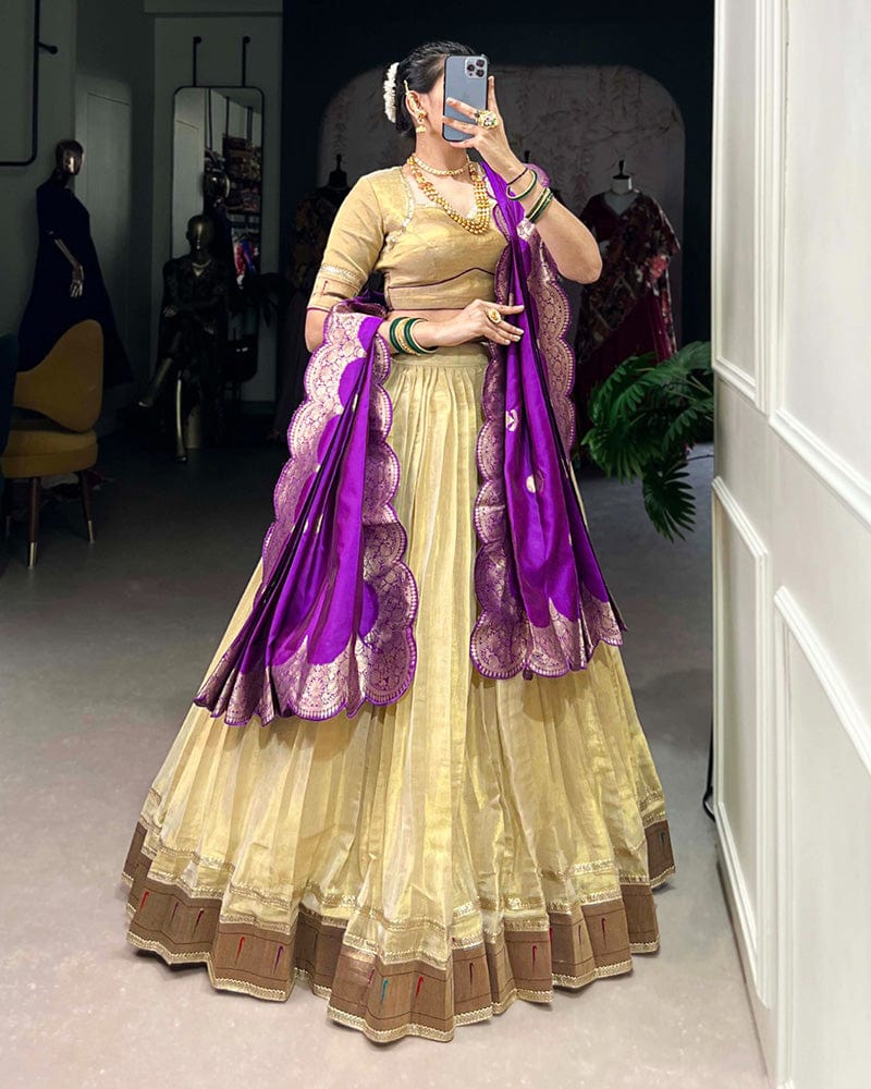 Cream Color Erode Paithani Silk Lehenga Choli