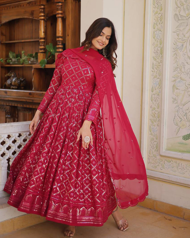 Rani Pink Color Designer Anarkali Gown With Dupatta