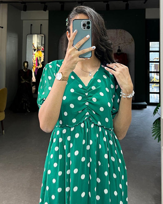 Green Color Georgette Dot Printed Long Kurti