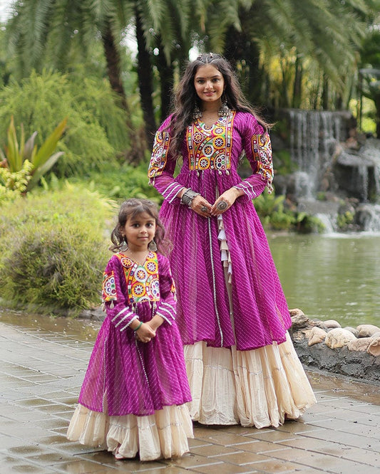 White Color Kora Cotton Lehenga With Purple Kurti