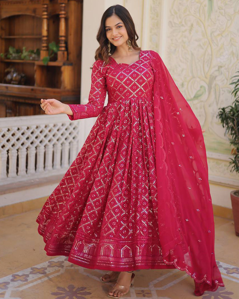 Rani Pink Color Designer Anarkali Gown With Dupatta
