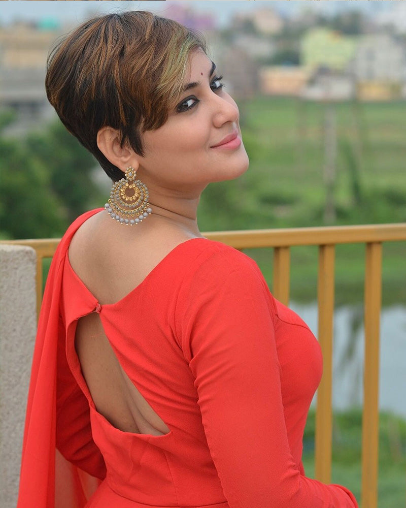 Red Color Faux Georgette Double Layer Anarkali Suit