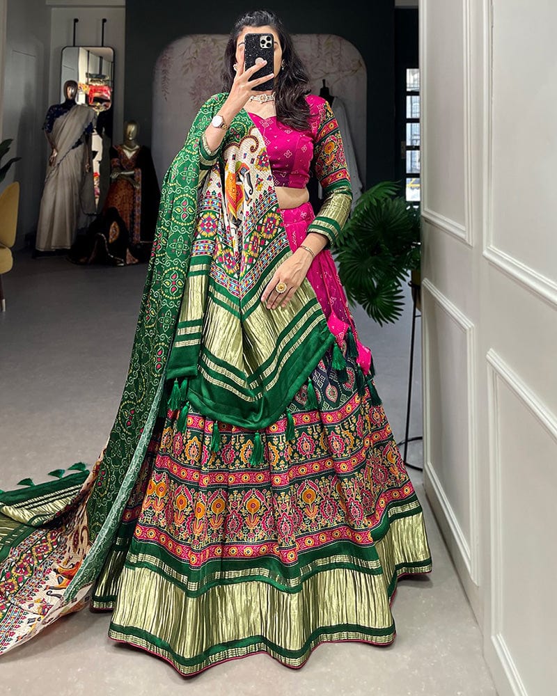 Pink Color Gaji Silk Printed Navratri Lehenga Choli