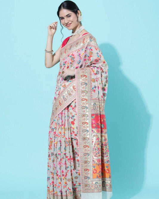 Designer White Colour Banarasi Soft Silk Saree