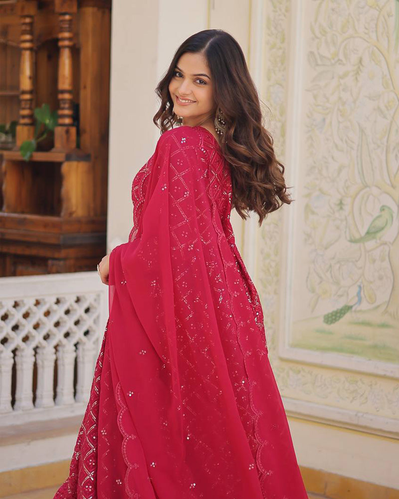 Rani Pink Color Designer Anarkali Gown With Dupatta