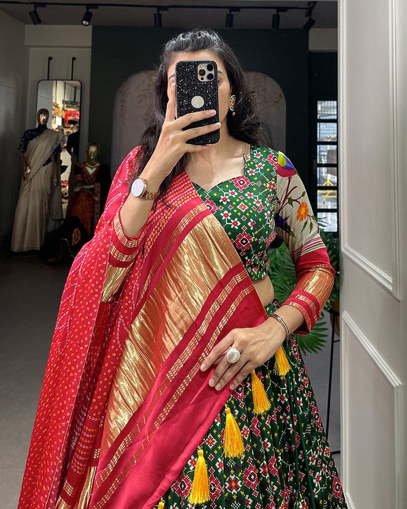 Red Color Gaji Silk Digital Printed Lehenga Choli