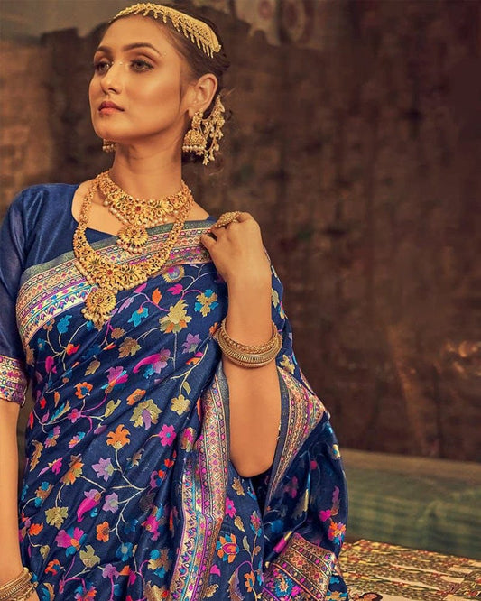 Heavy designer Blue Colour Banarsi Soft Silk Saree