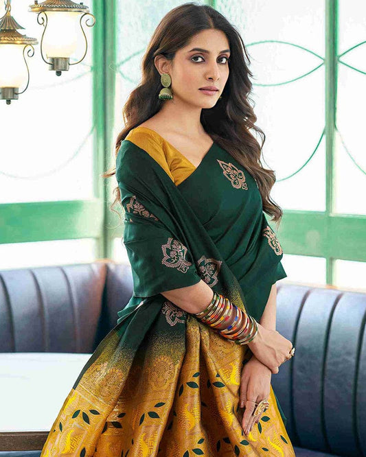 Green Color Banarasi Jacquard Soft Silk Saree