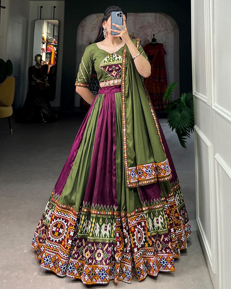 Wine Color Rayon Printed Navratri Lehenga Choli
