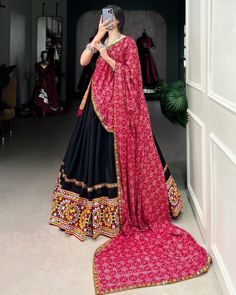 Designer Black Color Cotton Real mirror Work Navratri Lehenga Choli