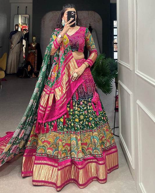 Multi Color Gaji Silk Printed Navratri Lehenga Choli