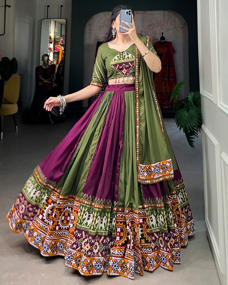 Wine Color Rayon Printed Navratri Lehenga Choli