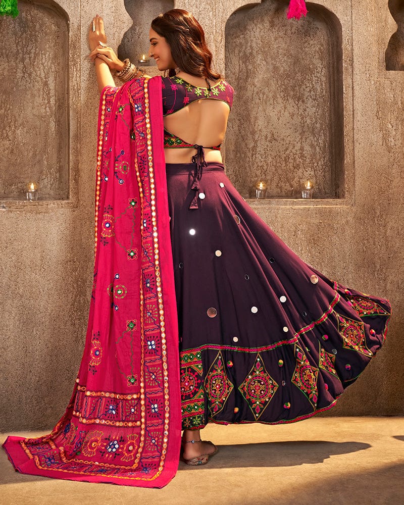 Purple Color Viscose Rayon Mirror Work Navratri Lehenga Choli