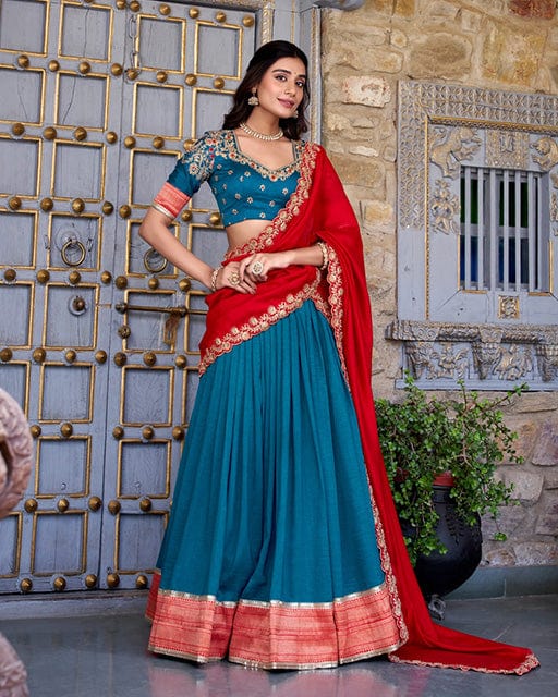 Teal Green Color Vichitra Silk Sequins Lehenga Choli