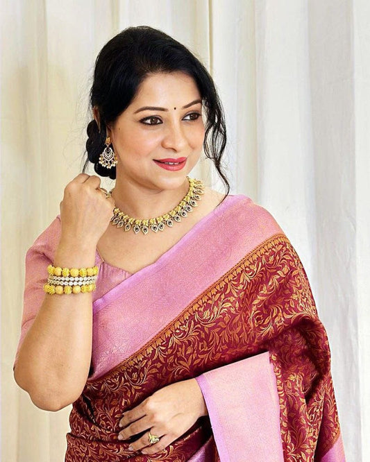 Beautiful Maroon Color Soft Lichi Silk Saree