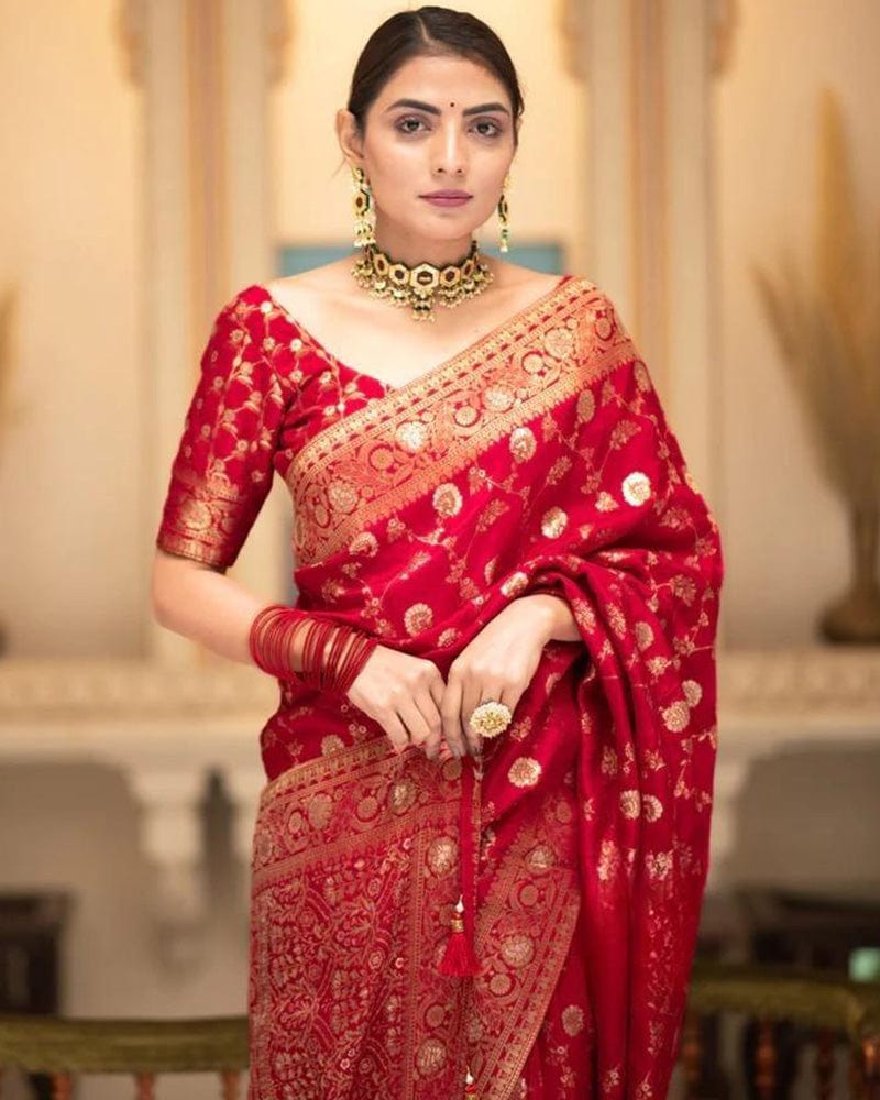 Red Color Banarasi Jacquard With Zari Work Saree