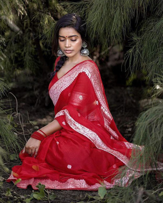 New Design Red Color Soft Cotton Saree