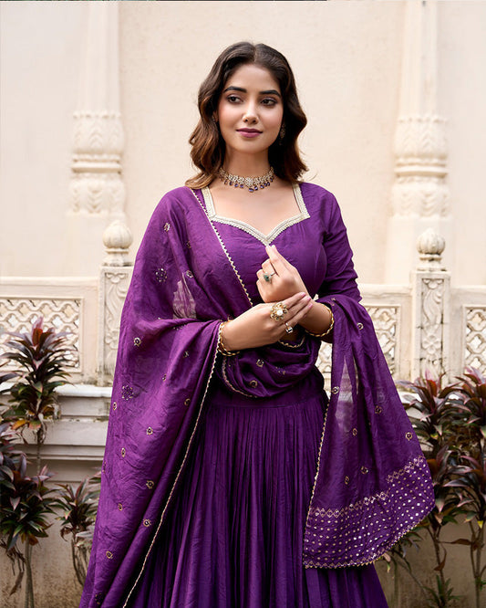 Dark Purple Color Pure Chanderi Plain Navratri Lehenga Choli