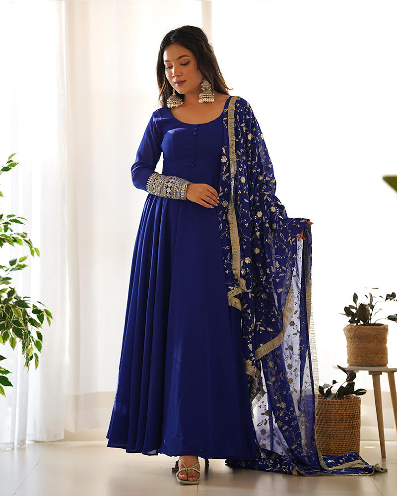 Blue Color Soft Georgette With Heavy Embroidery Work Dupatta Anarkali Suit