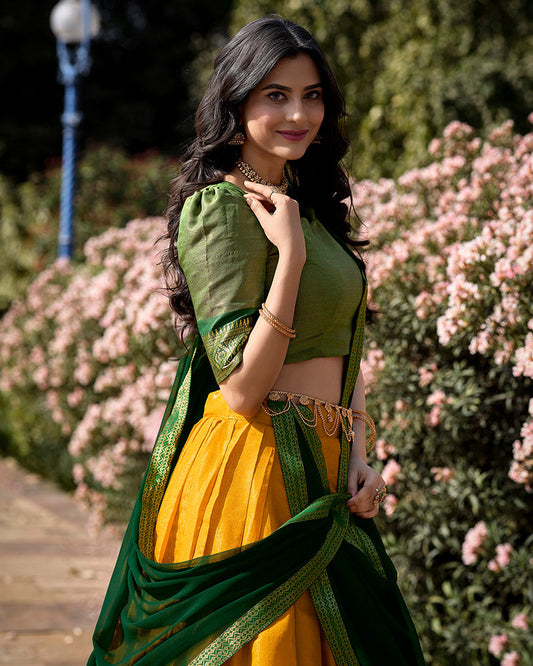 Yellow Color Kanchipuram Silk Designer Lehenga Choli