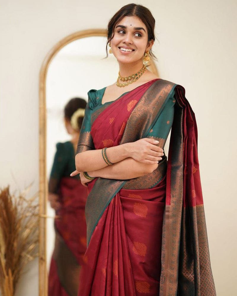 Red Color Jacquard Print Banarasi Soft Silk Saree