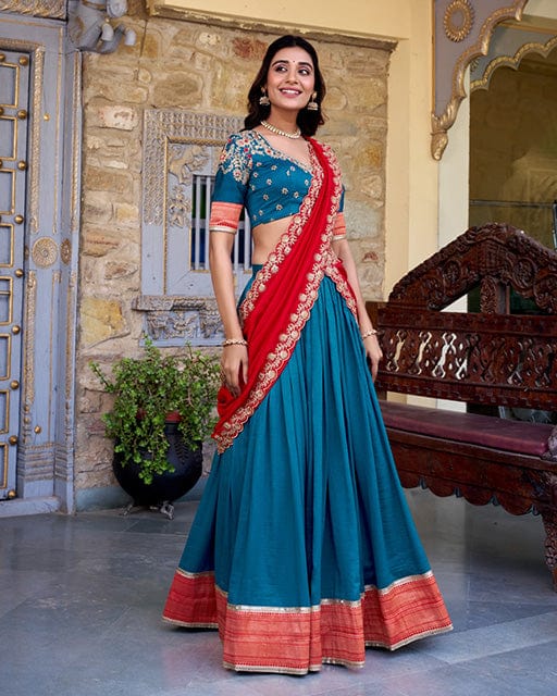 Teal Green Color Vichitra Silk Sequins Lehenga Choli