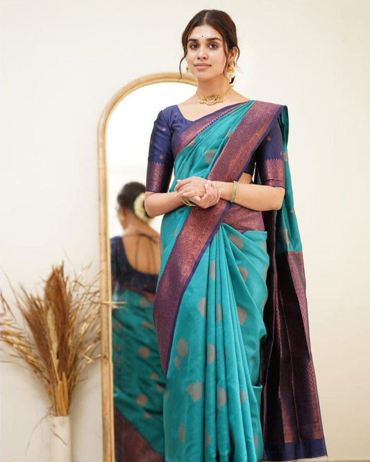 Bottle Green Color Jacquard Print Banarasi Soft Silk Saree