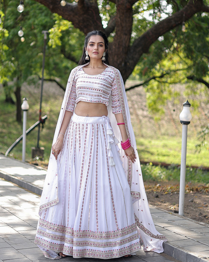 White Color Soft Georgette Embroidery Lehenga Choli
