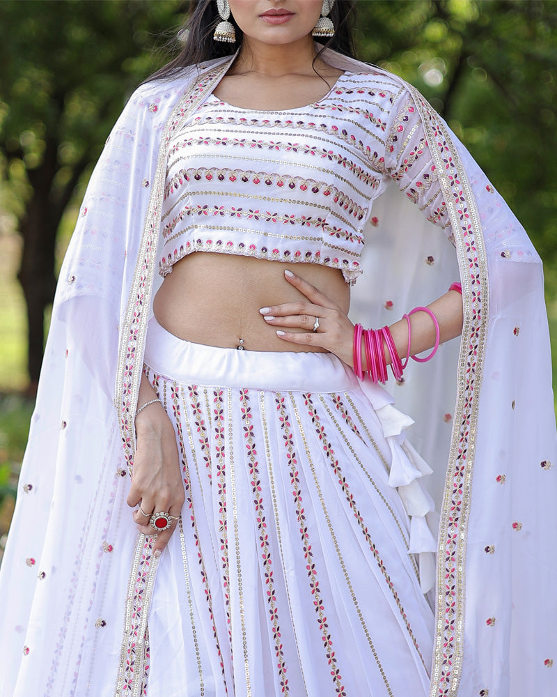 White Color Soft Georgette Embroidery Lehenga Choli