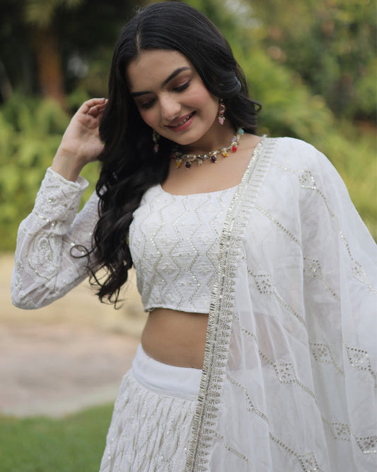 White Color Soft Georgette Designing Lehenga Choli