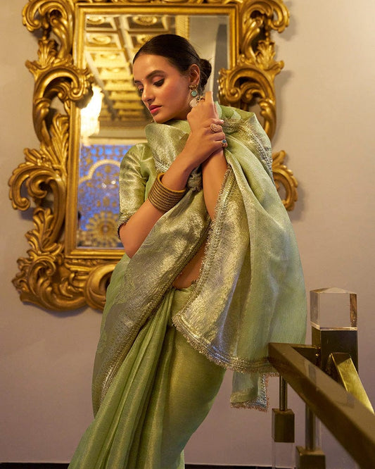 Pista Color Weightless Tissue Shimmer Saree