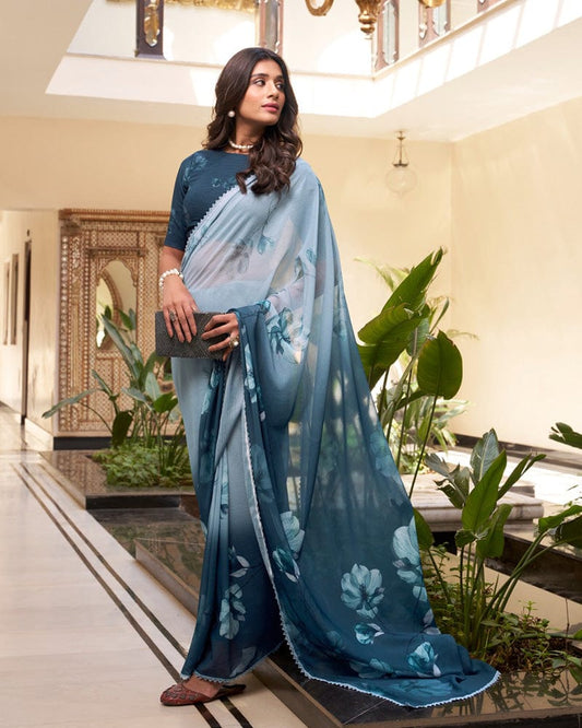 Bottle Green Color Weightless Marble Saree