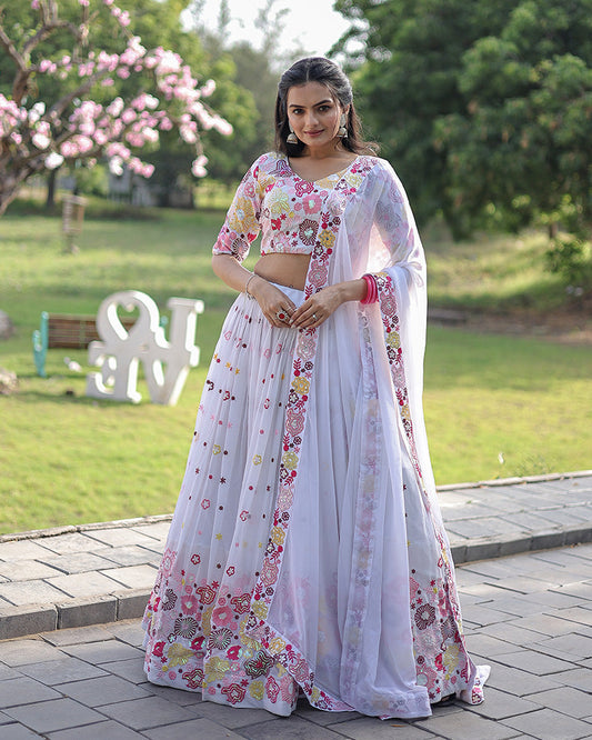 Wedding Wear White Color Soft Georgette Designer Lehenga Choli