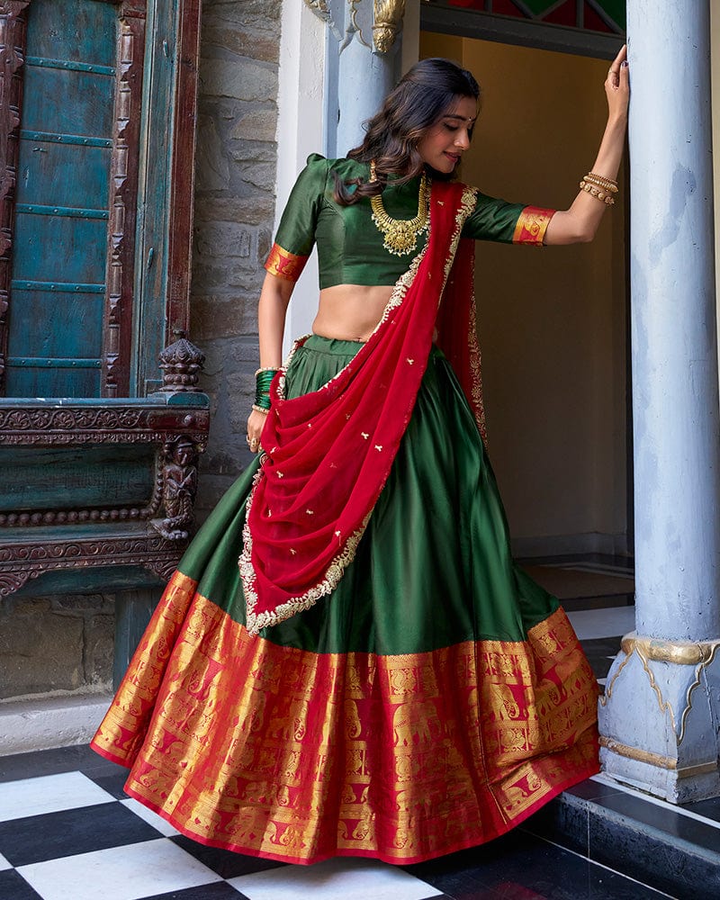 Green Color Narayan Pattu Silk Designer Lehenga Choli