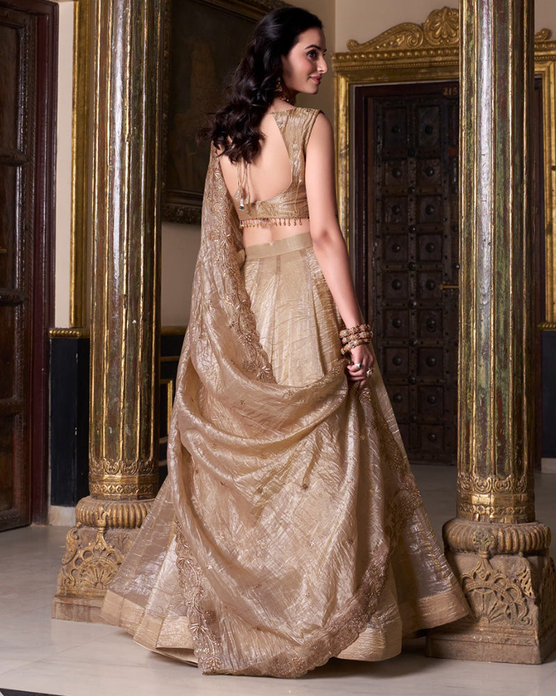 Chikoo Color Gold Crush Lehenga Choli